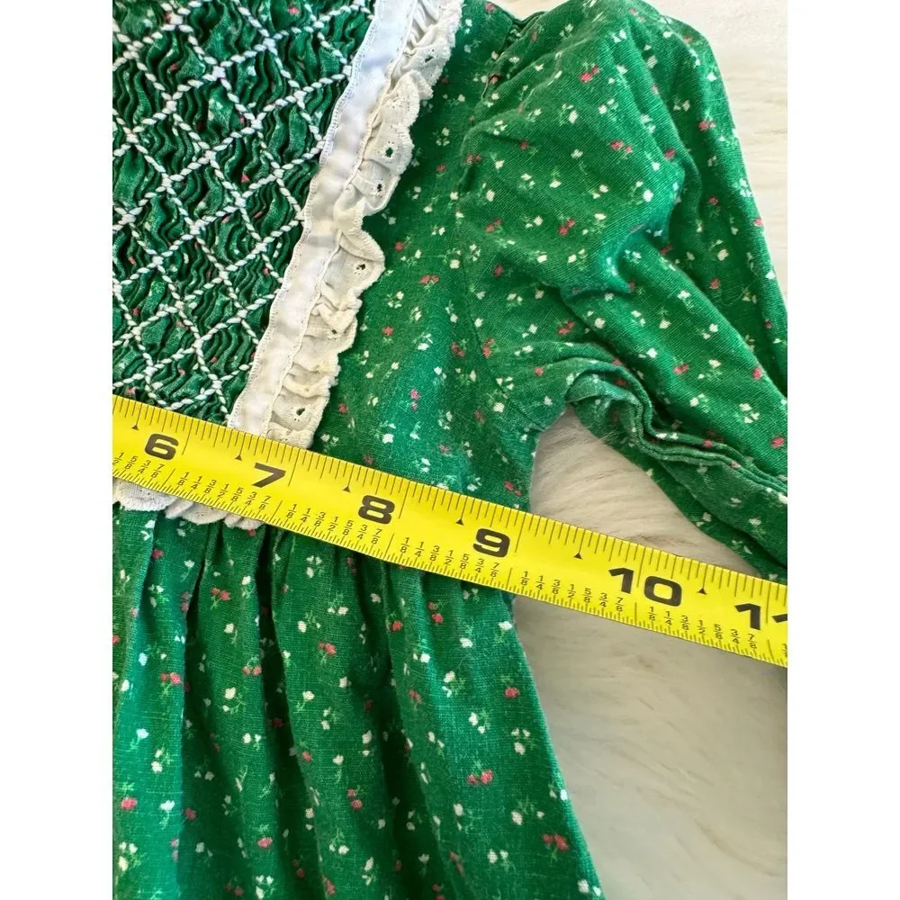 Vintage 12m dress smocked chest green‎ GUC
